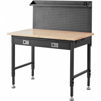 VivaTechnix DGBG48X24INCHD1NXV2 Banc de lucru cu sertar, Inaltime reglabila 71-100 cm, Lumina led, 4 x Priza AC, 2 x USB, max 900 kg, Blat stejar