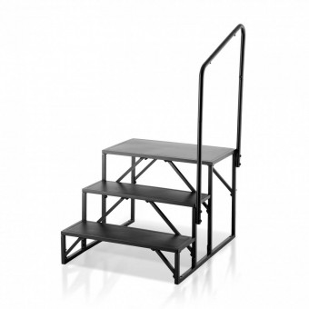 VivaTechnix FCBTGDKHJG3JJF4MLV0 Scara portabila cu balustrada, 3 trepte, Otel, capacitate 200 kg, Negru, Inaltime 540 mm