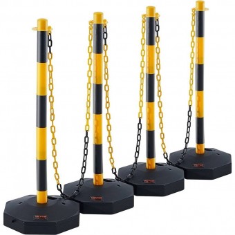 VivaTechnix HHTCJTJSZ34YZ2TKMV0 Set 4 stalpi delimitare, Inaltime reglabila, cu lant, Vevor Galben/Negru, Lungime lant 2.5x4 m, Inaltime 86 cm