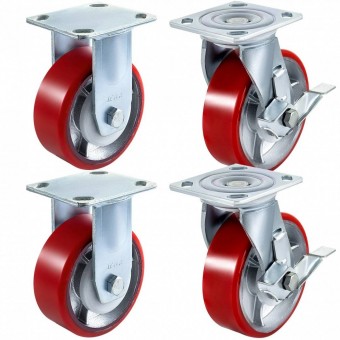 VivaTechnix JL6IN2WXPSJ2DXTXHV0 Set 4 roti pivotante/rigide, Frana laterala, Capacitate 510 kg/roata, Diametru 6 inch, Poliuretan/Otel