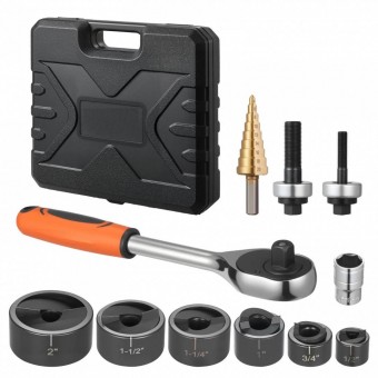VivaTechnix JLBSDKQ245CME5VDO001V0 Set 6 perforatoare pentru tabla, antrenor cu clichet, in trusa, 2.7 â€“ 50.8 mm, 1 x burghiu in trepte, Otel 40Cr