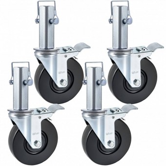 VivaTechnix JLTX13-5-4XJL32FGV0 Set 4 roti pivotante, pentru schele, Frana dubla, Capacitate 200 kg/roata, Cauciuc/Otel