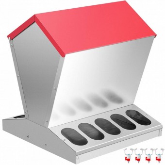VivaTechnix JQWSQ25BSX0000001V0 Hranitoare pentru pasari cu 10 posturi, Vivatechnix Otel galvanizat, 29.8x29.8x40 cm, Capacitate 11.3 kg, 4 x alimentatoare apa