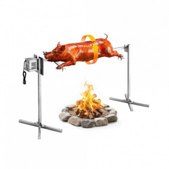 VivaTechnix KZSNXDXZKJ567EBR8001V2 Rotisor electric pentru gratar Inox, max 60 kg, lungime de lucru 142 cm, putere 38 W, Inaltime reglabila 8 nivele