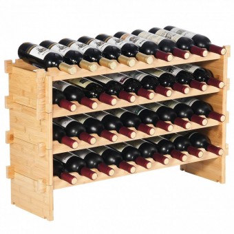 VivaTechnix LSJJYMSZZ36PRHOYIV0 Raft pentru 36 de sticle de vin, Stivuibil, 4 niveluri, Vivatechnix Modular, 850x250x525 mm, Lemn bambus, Maro