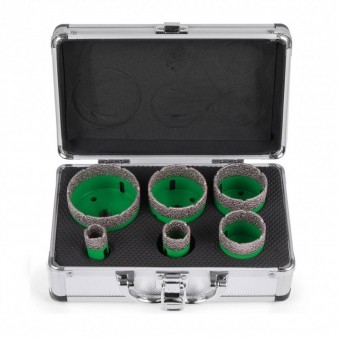 VivaTechnix QGJJGSKKQ6JT20001V0 Set 6 carote diamantate pentru gresie, marmura, 20/25/40/45/50/68 mm, prindere M14, umed sau uscat, cutie depozitare