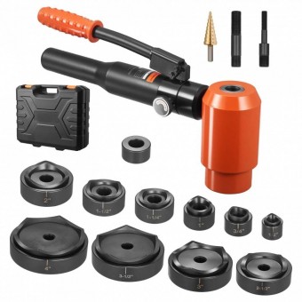 VivaTechnix SDYYDKQBXS15U0JZ8001V0 Set 10 perforatoare pentru tabla, Antrenare hidraulica, in trusa, 12.7 â€“ 101.6 mm, 1 x burghiu in trepte, Otel 40Cr