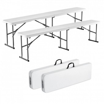 VivaTechnix SLKZDYDZY6FTUQW6VV0 Set 2 banci pliabile 1830x307x430 mm, HDPE si Otel, pentru gradina sau catering, Alba