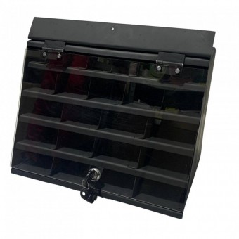 VivaTechnix VMD-1043 Organizator pentru burghie metal, Vivatechnix VMD-1043, 35x20xH29cm, 20 compartimente, capac transparent cu cheie