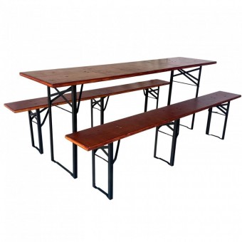 VivaTechnix VMD-1053 Set masa si 2 banci, Vivatechnix VMD-1053, 200x50x78 cm, cadru metal, blat lemn, pliabile