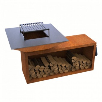 VivaTechnix VMD-1293 Gratar cu plita 10 mm si vatra de gatit Vivatechnix VMD-1293, 1050(H)975x975 mm, Otel Corten, Spatiu depozitare lemne