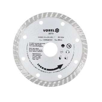 VOREL 08751 Disc diamantat turbo, Vorel, diametru exterior 115 mm, diametru interior 22.2 mm.
