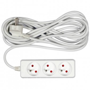 VOREL 72508 Prelungitor electric cu impamantare, Vevor, 3 prize, 5 m, Alb, Plastic