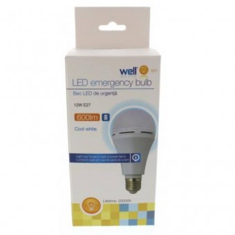Well LEDLEC-A6812E27-WL-RECE Bec cu led cu acumulator A68, E27, 12W, 230V, lumina rece Well, in caz de pana de curent