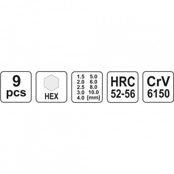 YATO  YT-0500 Set chei imbus hexagonale, 9 buc, 1.5-10mm, CR-V, Yato YT-0500