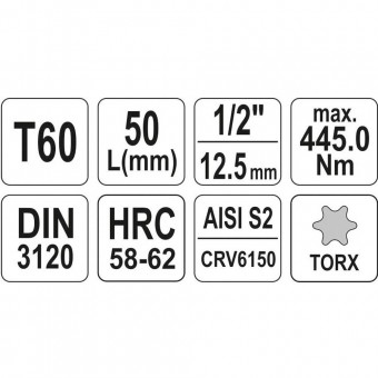 YATO YT-04318 Bit torx cu adaptor Yato YT-04318, 1/2, T60, Cr-V