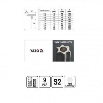 YATO YT-05615 Set torx cu maner tip T, Yato YT-05615, 9 buc, T10-T50