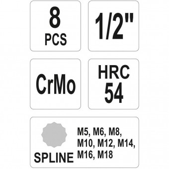 YATO YT-1069 Set chei de impact, Spline M5-M18, 1/2 , YATO YT-1069