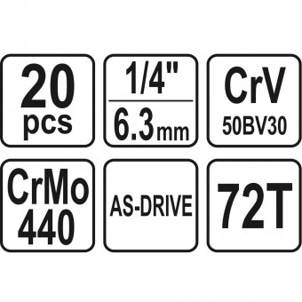 YATO YT-14491 Trusa chei tubulare cu antrenor 3,5-14mm, 20pcs. Yato YT-14491
