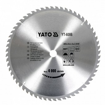 YATO YT-6086 Disc fierastrau circular pentru lemn, Yato YT-6086, 60T, dimensiune 400x30x3.8mm, dinti din wolfram