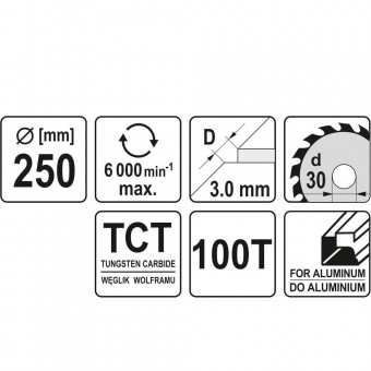 YATO YT-6095 Panza fierastrau circular pentru Aluminiu, Yato YT-6095, 250x100Tx30x3mm