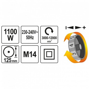 YATO YT-82101 Polizor unghiular profesional, control al vitezei, 1100W, 125mm, Yato YT-82101