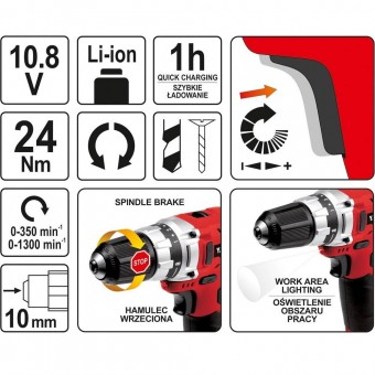 YATO YT-82851/ Autofiletanta cu acumulator, 10.8V, 24 Nm, Li-Ion, 2 baterii, Yato YT-82851