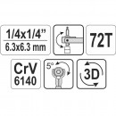 Antrenor cu clichet cu cap rotativ pentru biti si tubulare,  1/4, 115mm, Yato YT-03311