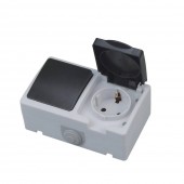 Horoz 112-100-0003 Corp intrerupator simplu cu priza PT, Atom, pentru exterior, IP54, Schuko