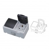 Horoz 112-100-0003 Corp intrerupator simplu cu priza PT, Atom, pentru exterior, IP54, Schuko