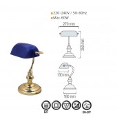 Horoz HL090/BLUE Veioza pentru birou, Simge Clasic Albastra, E27, max. 60 W, sticla