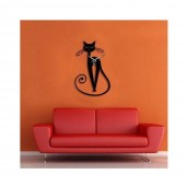 Krodesign KRO-1019 Ceas de perete, metalic, Krodesign Black Cat-1, diametru 60 cm