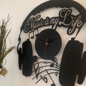 Krodesign KRO-1040 Ceas de perete metalic Krodesign Music is my Life, diametru 60 cm, negru