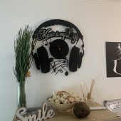 Krodesign KRO-1040/ Ceas de perete metalic Krodesign Music is my Life, diametru 60 cm, negru