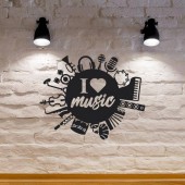 Krodesign KRO-1117 Decoratiune metalica de perete Krodesign I Love Music KRO-1117, lungime 60 cm, negru, grosime 1.5 mm