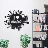 Krodesign KRO-1117/ Decoratiune metalica de perete Krodesign I Love Music KRO-1117, lungime 60 cm, negru, grosime 1.5 mm