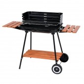 OEM 99589 Gratar pentru gradina, Otel/Lemn, 98 x 38 x 81 cm, suprafata de gatit 53 x 33 cm, rafturi pliabile, 2 x roti