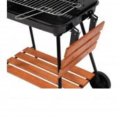 OEM 99589 Gratar pentru gradina, Otel/Lemn, 98 x 38 x 81 cm, suprafata de gatit 53 x 33 cm, rafturi pliabile, 2 x roti