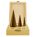 Set 3 burghie in trepte Geko G38502, 4-12, 4-20, 4-32 mm, HSS, acoperite cu titan