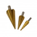 Set 3 burghie in trepte Geko G38502, 4-12, 4-20, 4-32 mm, HSS, acoperite cu titan
