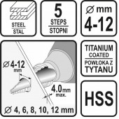 Sthor 22610 Burghiu pentru metal, in trepte, Sthor 22610, dimensiune 4-12 mm, HSS