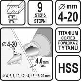 Sthor 22611 Burghiu pentru metal, in trepte, Sthor 22611, dimensiune 4-20 mm, HSS