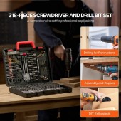 Strend Pro CJZHQZTZ300PEZ4SBV0 Set 318 piese de gaurit si insurubat, HSS, Cr-V, cutie transport, etichete clare pentru organizare