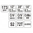 Trusa chei tubulare si biti, cu antrenor, Yato YT-38931, 173buc., Cr-V