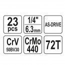 Trusa tubulare Yato YT-14451, 23 piese, 1/4, Cr-V