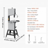 Vevor 50 Fierastrau cu banda pentru Lemn, 1.1 kW, 0Â° la 45, 4 viteze reglabile, 440-880 rpm, Lampa, Lungime banda 2780 mm