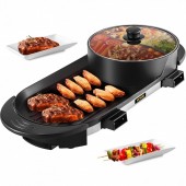 Vevor DGNH2400W220VI5LXV2 Grill electric 2 in 1 cu oala, Vevor 2200 W BBQ Teppanyaki cu control dublu al temperaturii, 67 x 28 x 17 cm