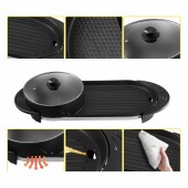 Vevor DGNH2400W220VI5LXV2 Grill electric 2 in 1 cu oala, Vevor 2200 W BBQ Teppanyaki cu control dublu al temperaturii, 67 x 28 x 17 cm