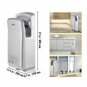 Vevor GSJLSGSPQSYS-U5PEV2 Uscator de maini vertical Vevor Profesional, Argintiu, 2000 W, 100 m/s, timp uscare 8-10 s, ABS, 290 x 220 x 685 mm