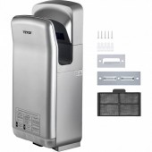 Vevor GSJLSGSPQSYS-U5PEV2 Uscator de maini vertical Vevor Profesional, Argintiu, 2000 W, 100 m/s, timp uscare 8-10 s, ABS, 290 x 220 x 685 mm